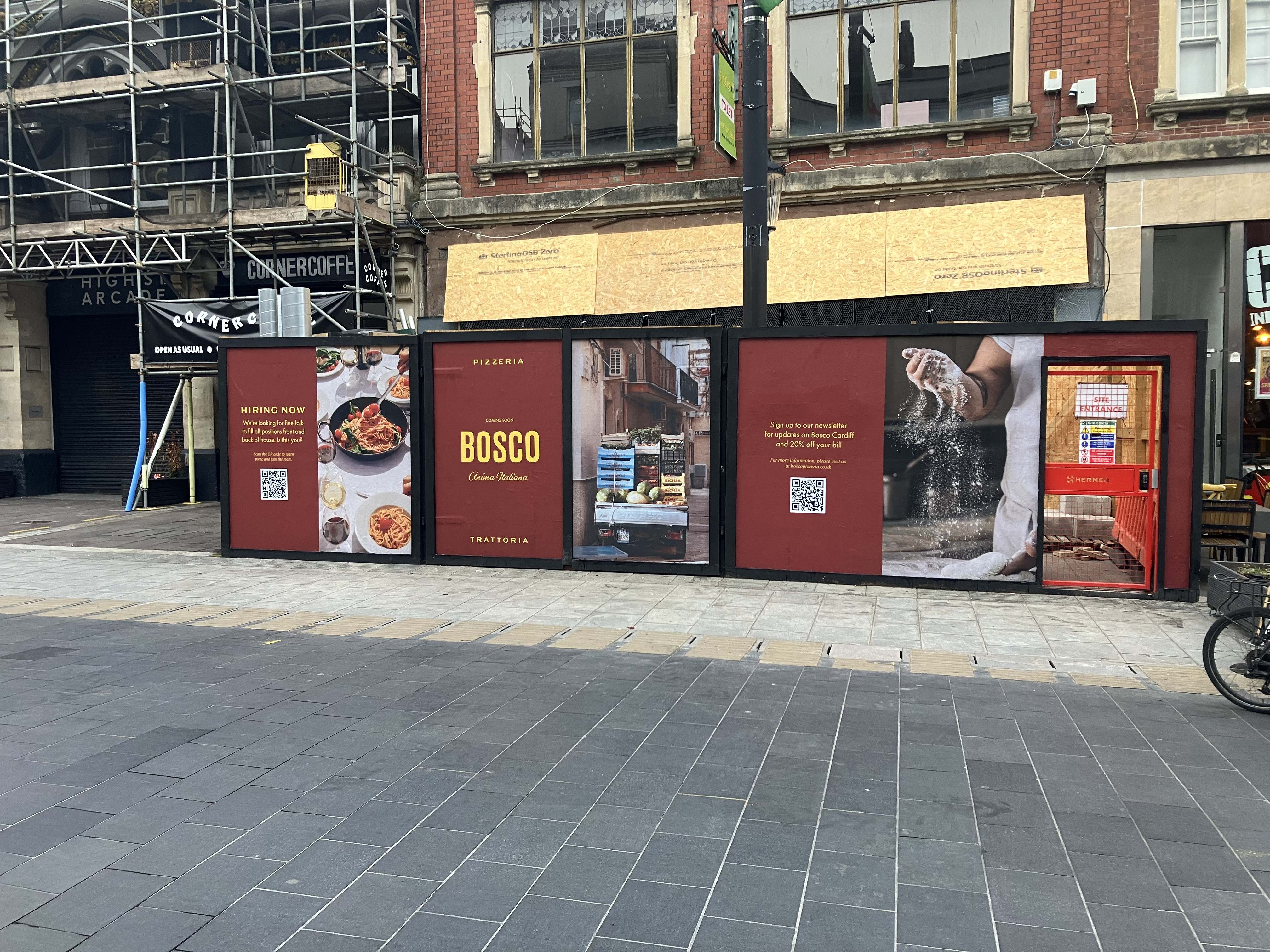 Construction site hoarding printed and pasted in blueback paper